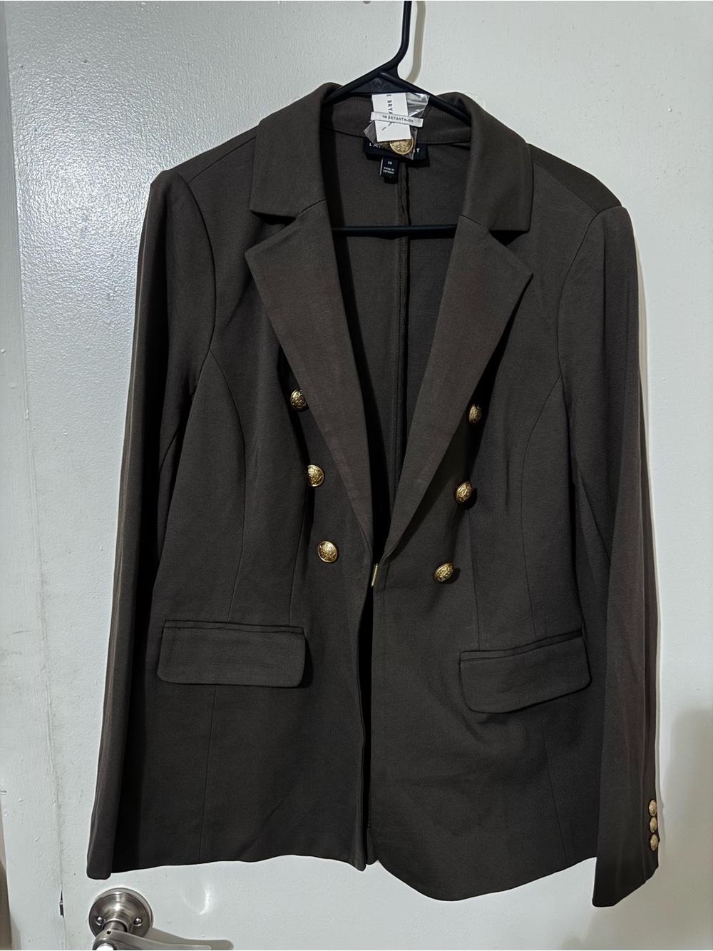 Lane Bryant Dark Brown Double-Breasted Blazer with Gold Buttons